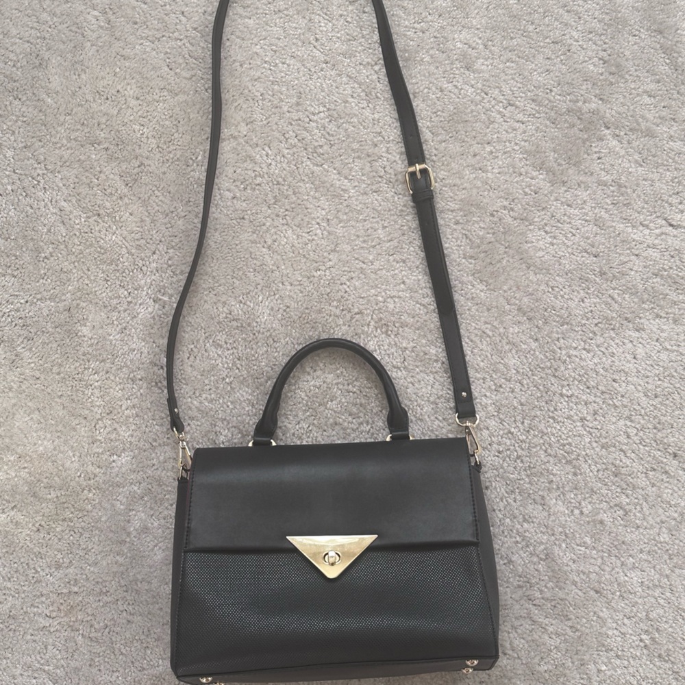 Adrienne Vittadini Black Crossbody Bag with Gold Hardware